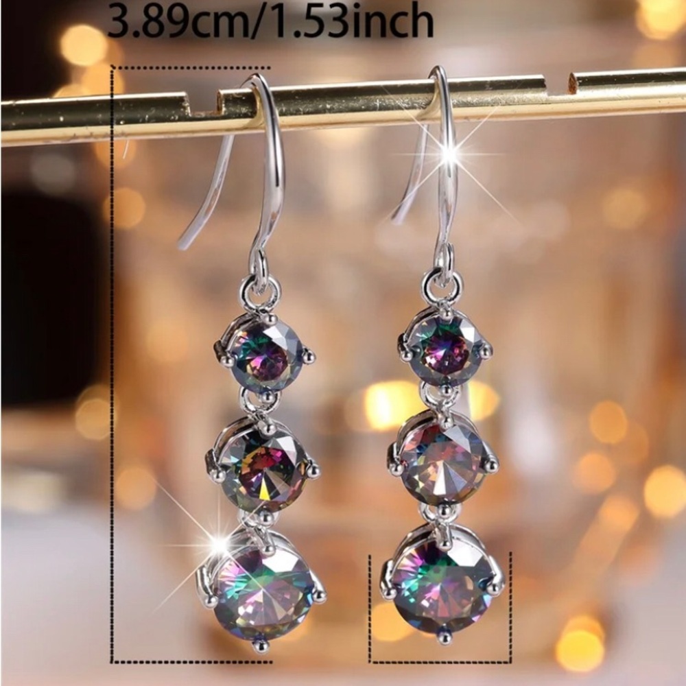 Silver platinum mystic topaz stone hook earrings - Picture 3 of 4